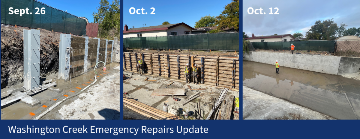 three progress pictures for the building of a retaining wall