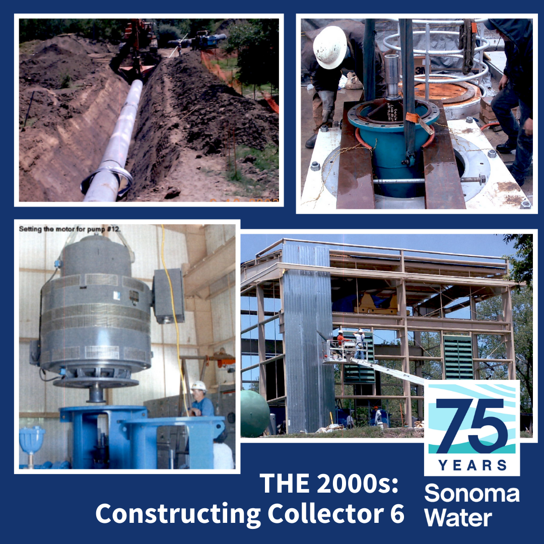photo collage of pictures of a big collector well under construction