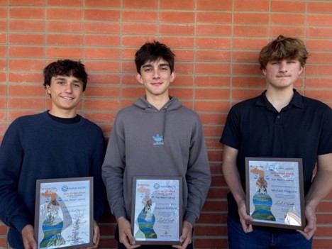 Image of 3 Winners of Marin Water High School Video Contest standing in front of a brick wall