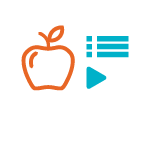 icon graphic of a computer monitor displaying a line art apple and symbols representing lines of text and a play arrow