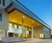 Campus building with lights on