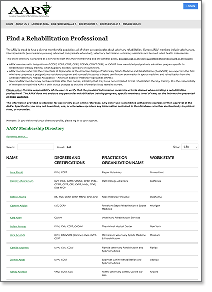 AARV Member Directory web page