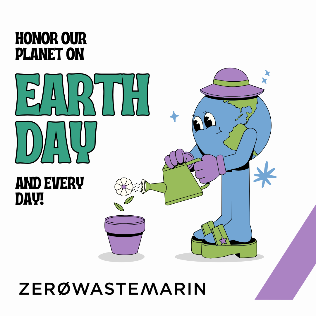 Anthropomorphic illustration of the Earth watering a flower with the text Earth Day