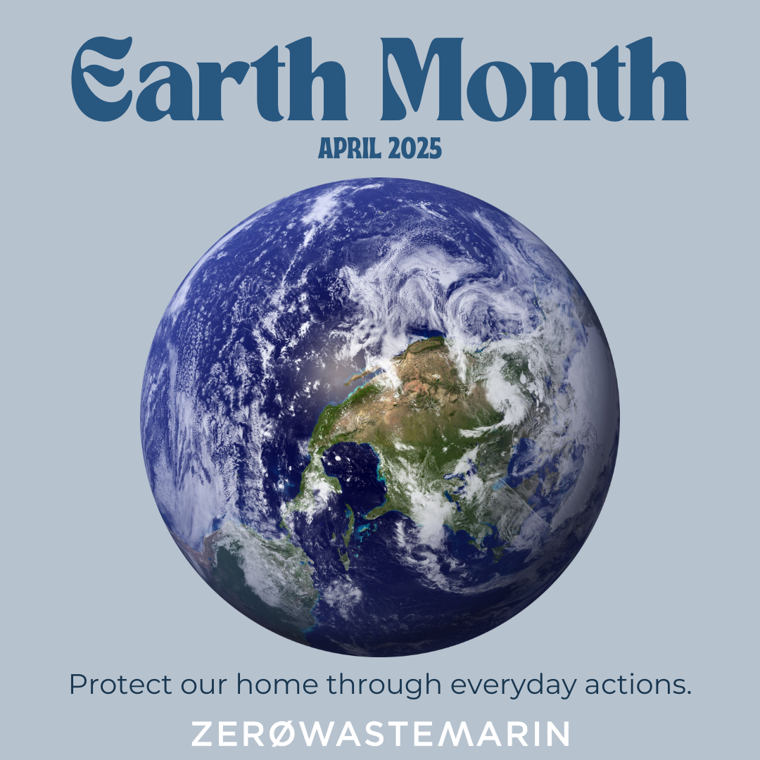 A photo of the Earth against a blue background with Earth Month April 2025 written above