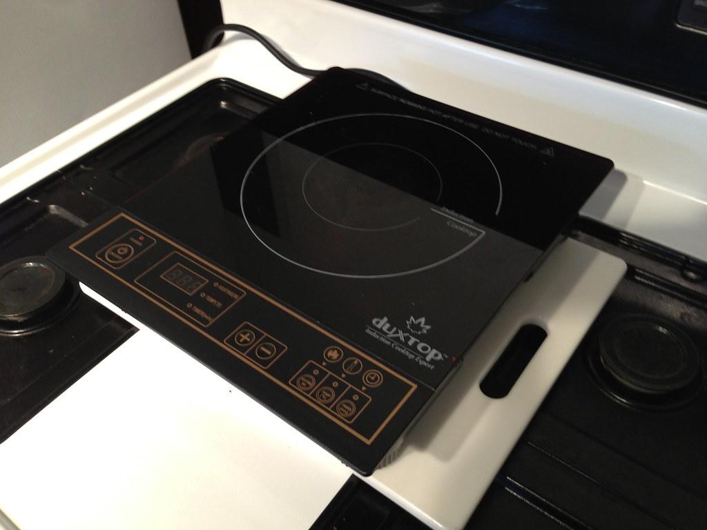 Close up of an induction cooktop on a counter 