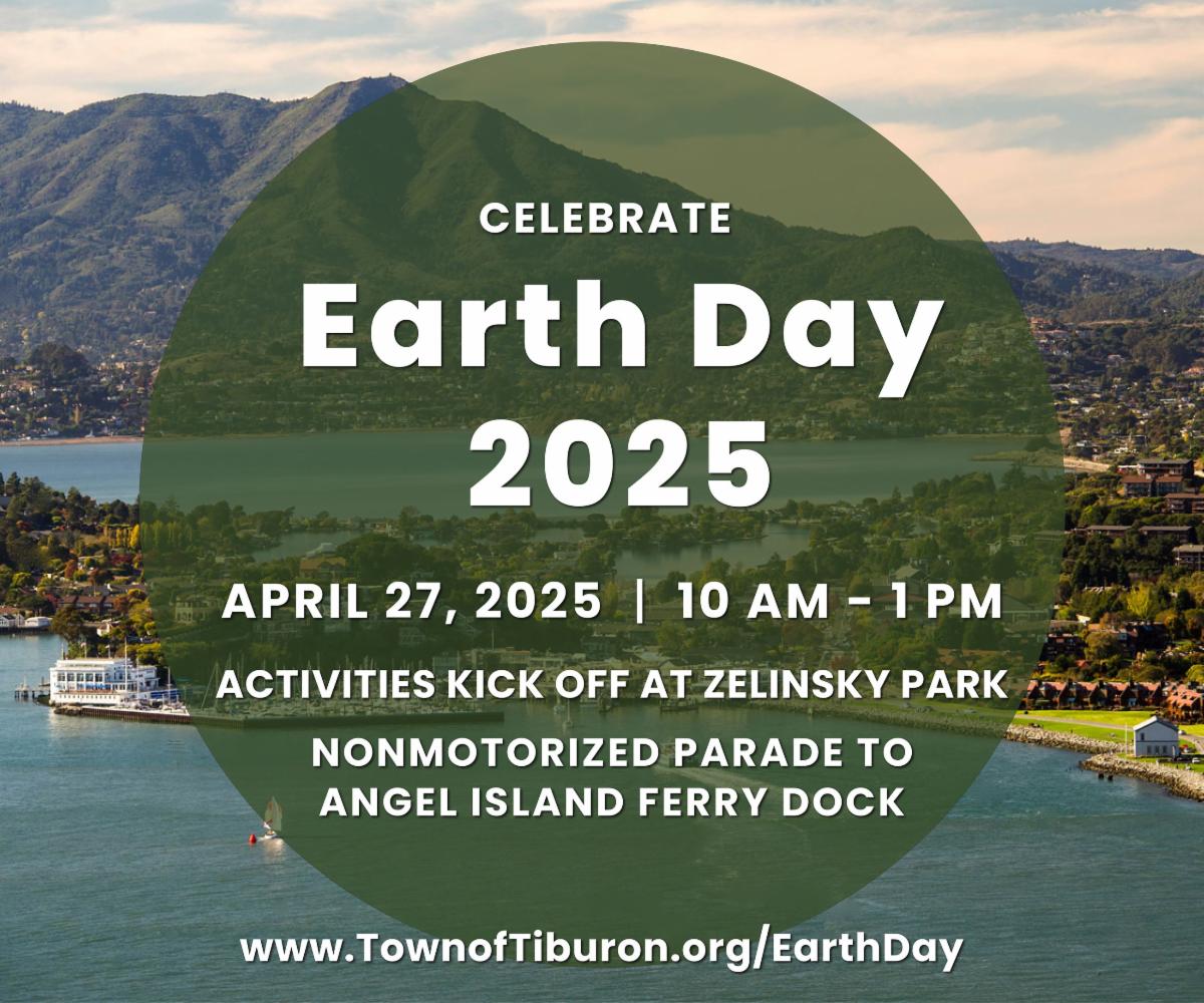 Image of Tiburon with a green circle overlay with white text containing event details