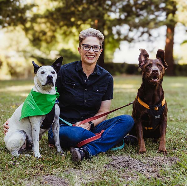 Cynthia King and her two dogs