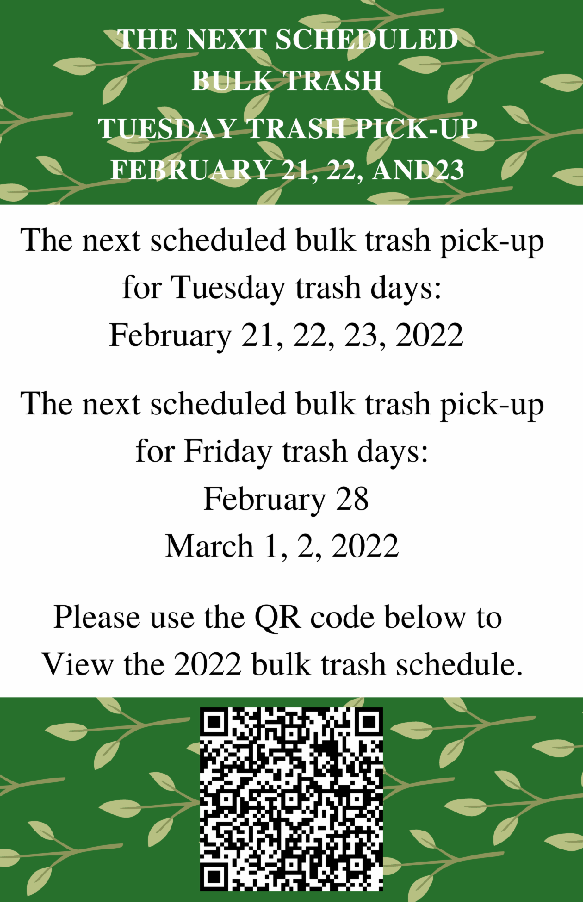 Two Sunset Pointe HOA Weekly Newsletter for February 18, 2022