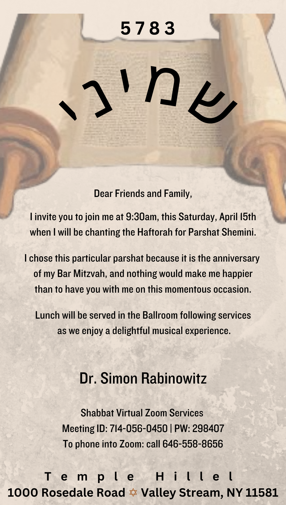 Simone Rabinowitz A special invitation from Dr. Simon Rabinowitz