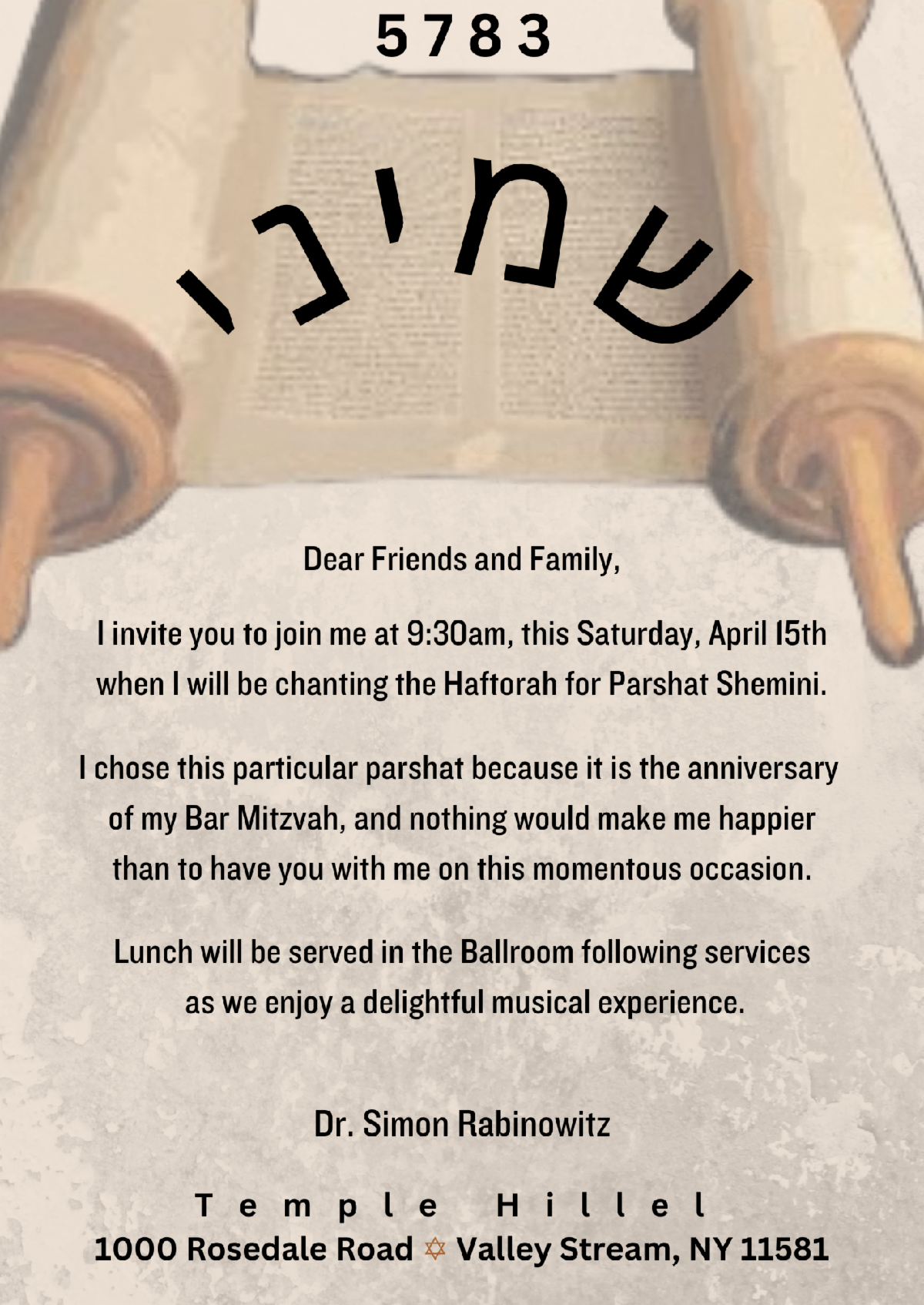 Simone Rabinowitz A special invitation from Dr. Simon Rabinowitz