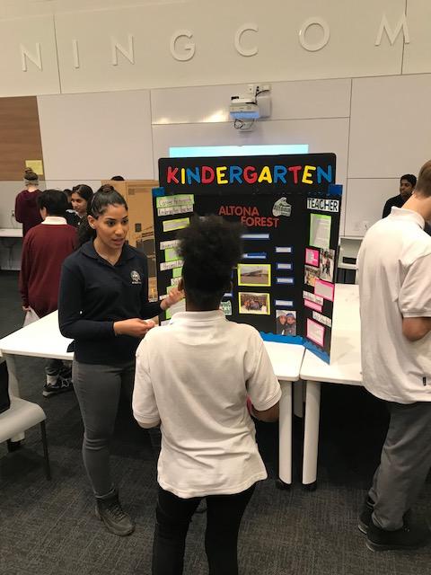 Elementary students talking to secondary students about their Cooperative Education placements.