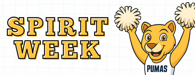 Yellow Spirit Week text with illustrated cheerleading puma