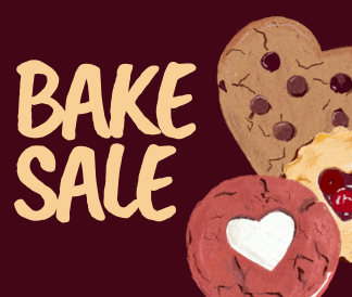 Bake Sale with three illustrated baked goods