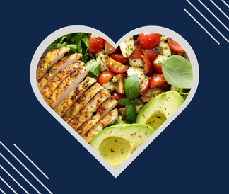 Heart frame filled with healthy foods