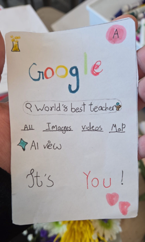 Illustrated card saying Google search world's best teacher is you