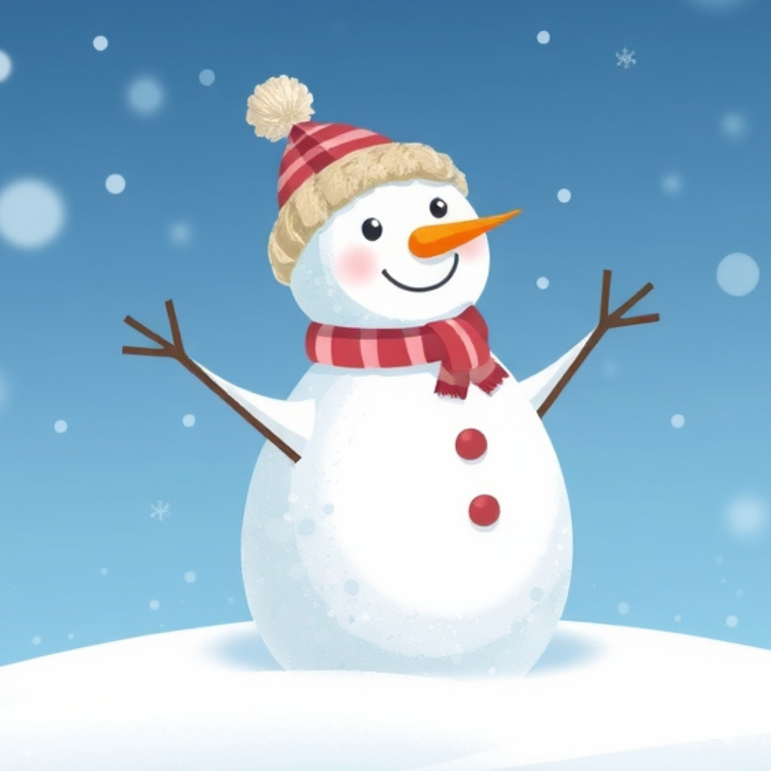 Snowman enjoying the falling snow