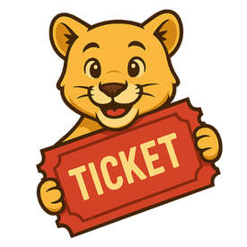Cartoon puma holding a giant red ticket