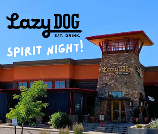 Lazy Dog Spirit Night with restaurant and clear blue sky