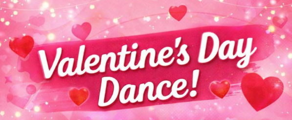 Valentine's Day Dance with pink background and hearts