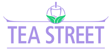 Purple and green Tea Street logo on a white background