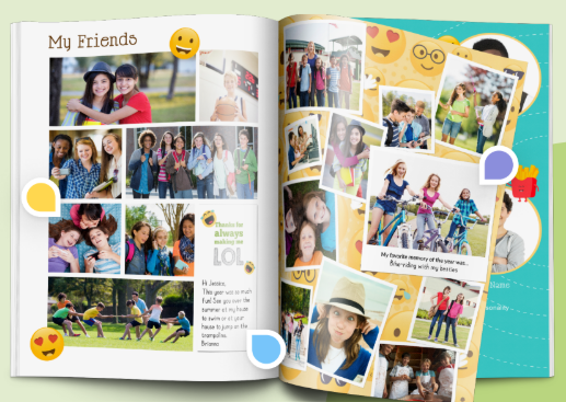 Sample yearbook filled with photos and captions