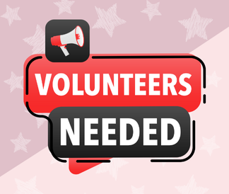 Volunteers Needed with pink background and white stars