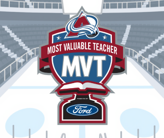 CO Avalanche Most Valuable Teacher with illustration of empty ice rink