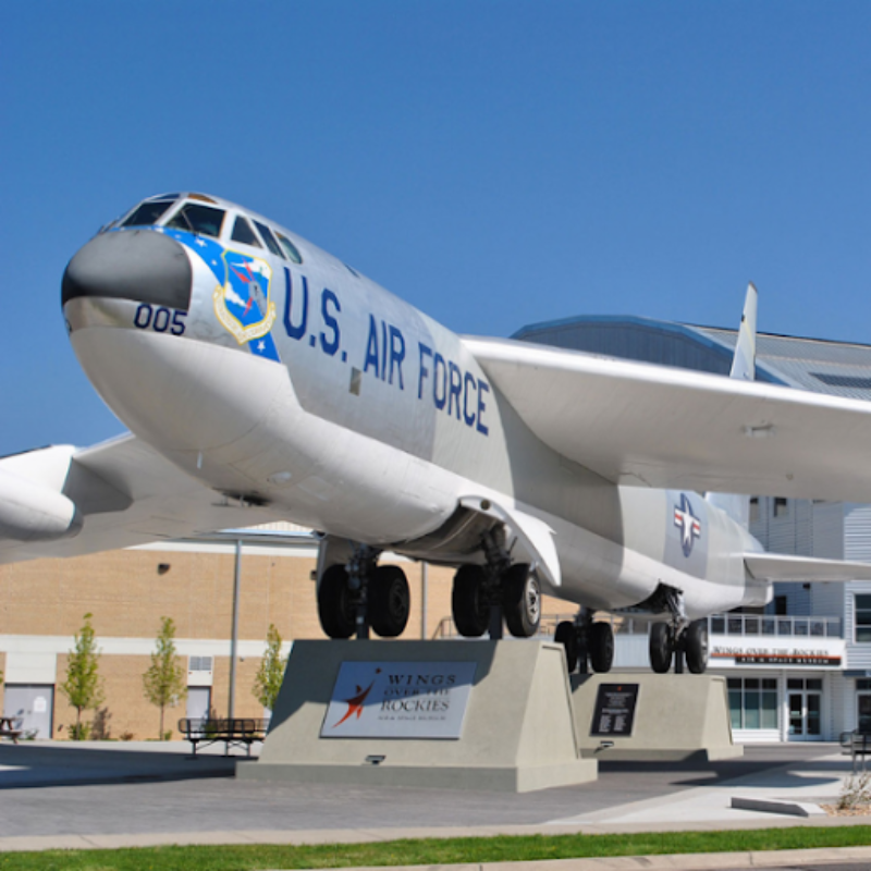 US Air Force plane on a pedestal outside a museum