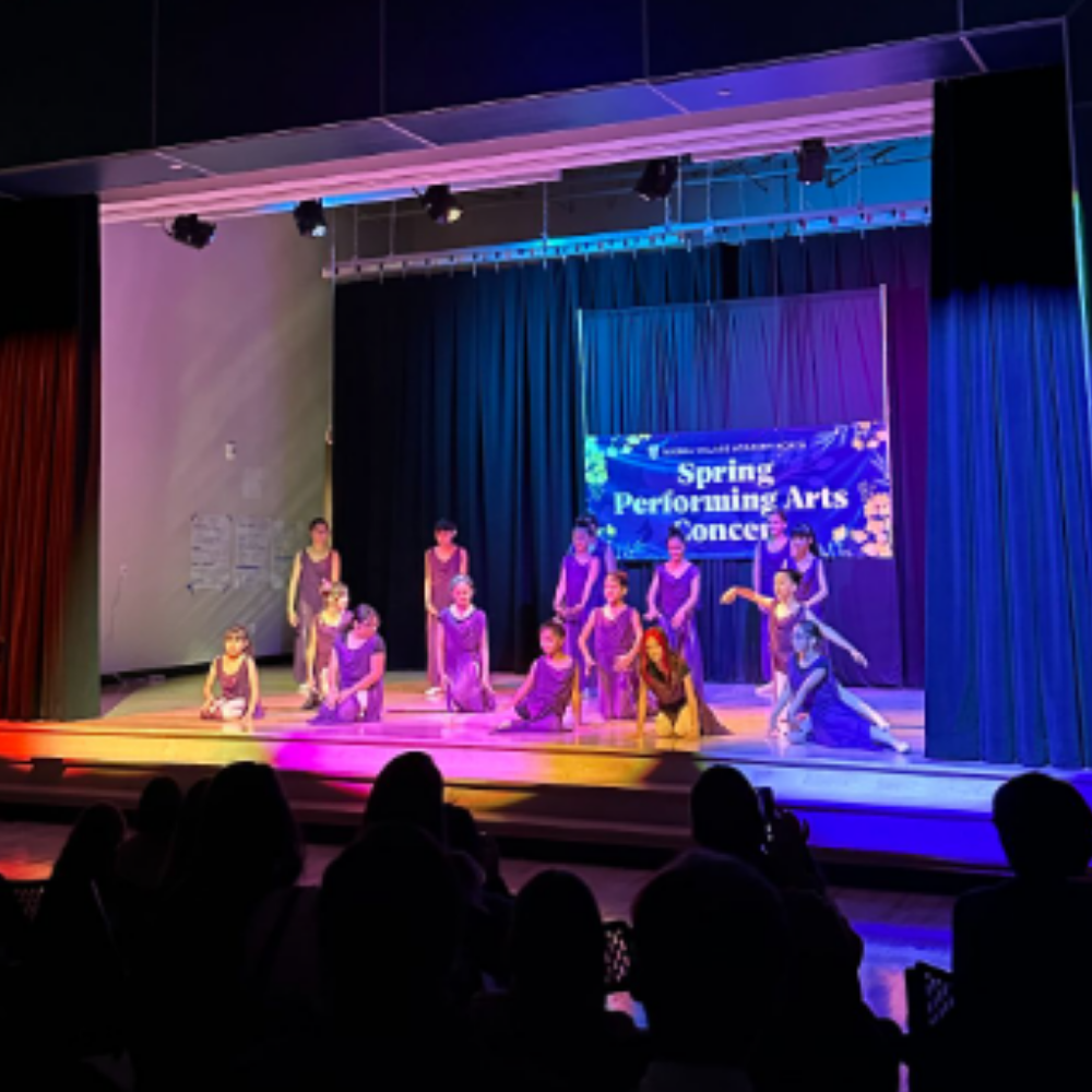 Group of students dancing at spring performance