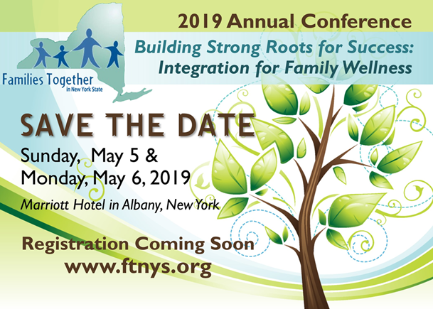 2019 annual conference save the date. may 5-6 2019. marriot hotel_ albany_ ny. registration coming soon www.ftnys.org with green tree to the right of text.