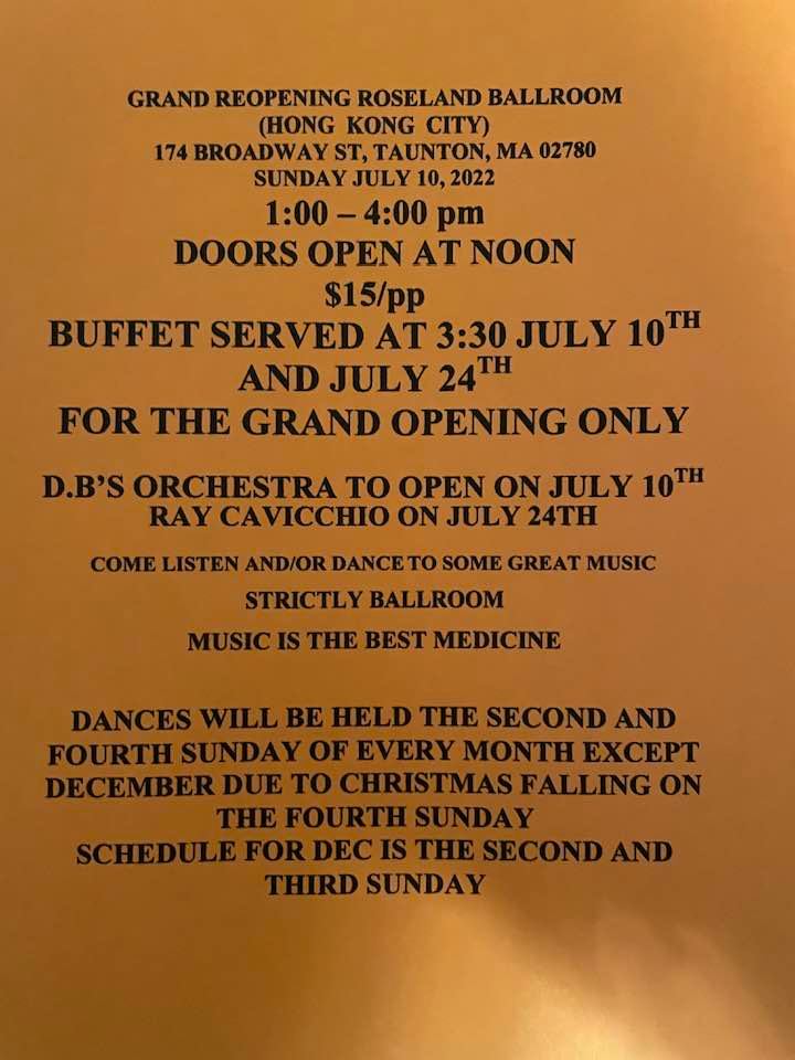 Class Schedule Sunday Dance Roseland ReOpening Social Dance at VFW