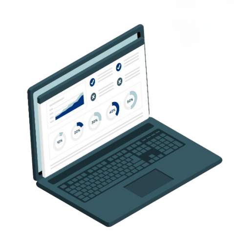 A laptop with analytical data on the screen
