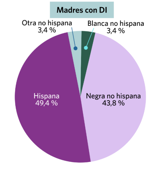 A pie chart showing the breakdown of mothers with ID, highlighting that majority of these mothers are Hispanic, followed closely by non-Hispanic black mothers.
