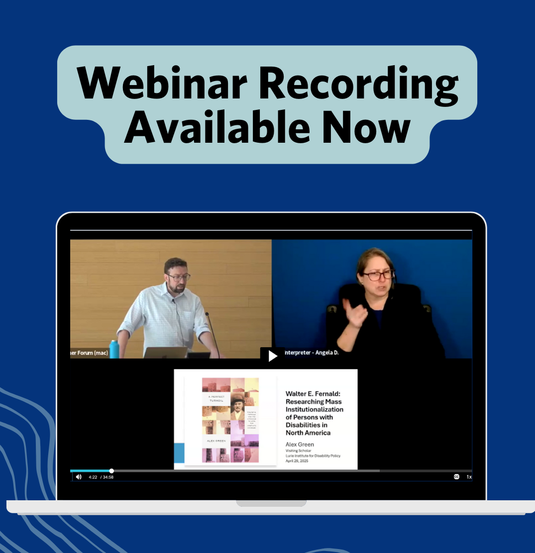 a laptop displaying a zoom call featuring Dr. Alex Green, his presentation slides, and an ASL interpreter. Text above reads 'Webinar Recording Available Now' on a blue background.