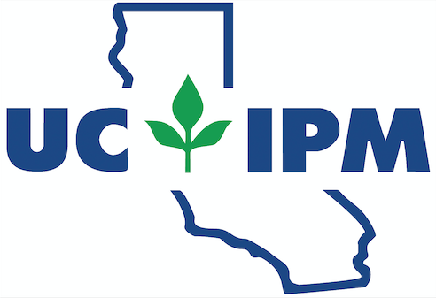 logo for uc ipm; outline of state of California, with UC then image of plant leaves, the IPM across center of the state