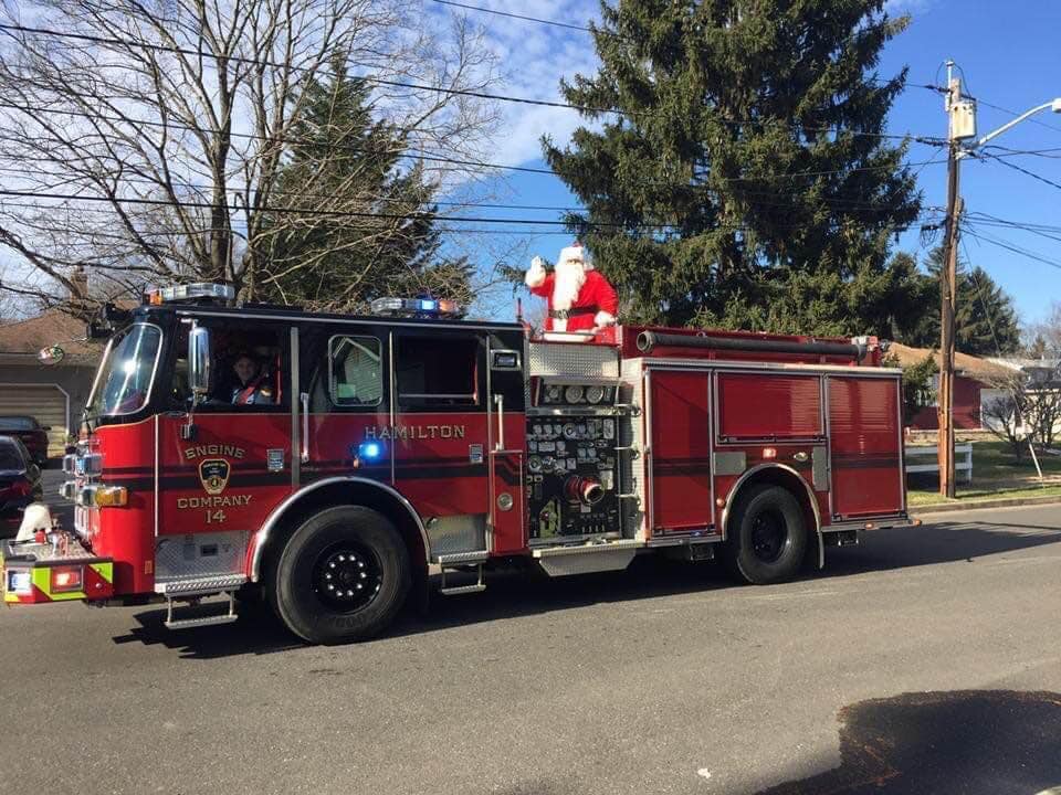 Image of santa claus on hamilton fire truck
