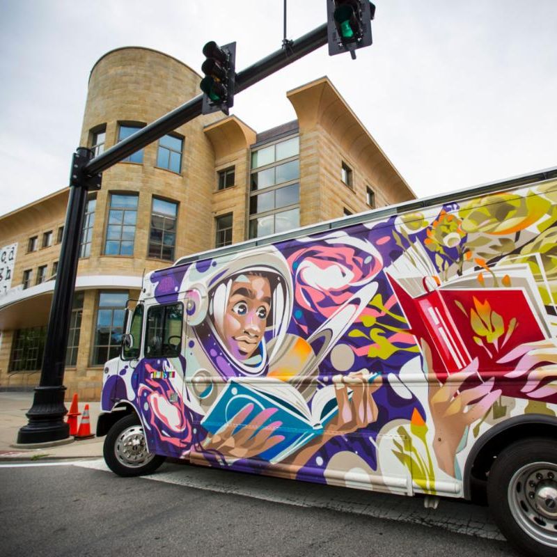 Libby bookmobile in front of Main Library