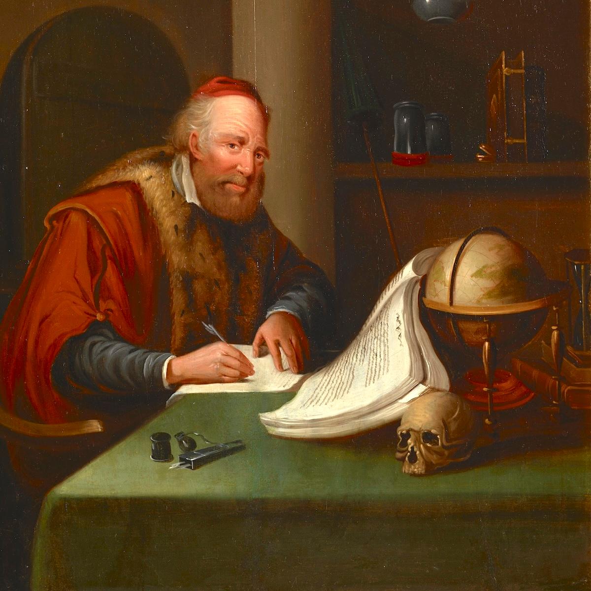 alchemist writing in a book