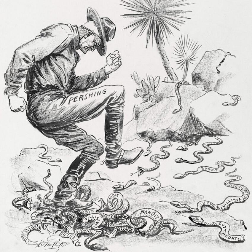 illustration of a man stomping on snakes