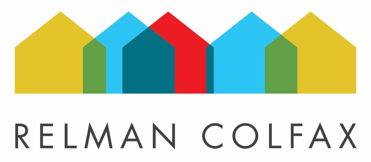 Relman Colfax Logo - Yellow, Teal, and Red house shapes
