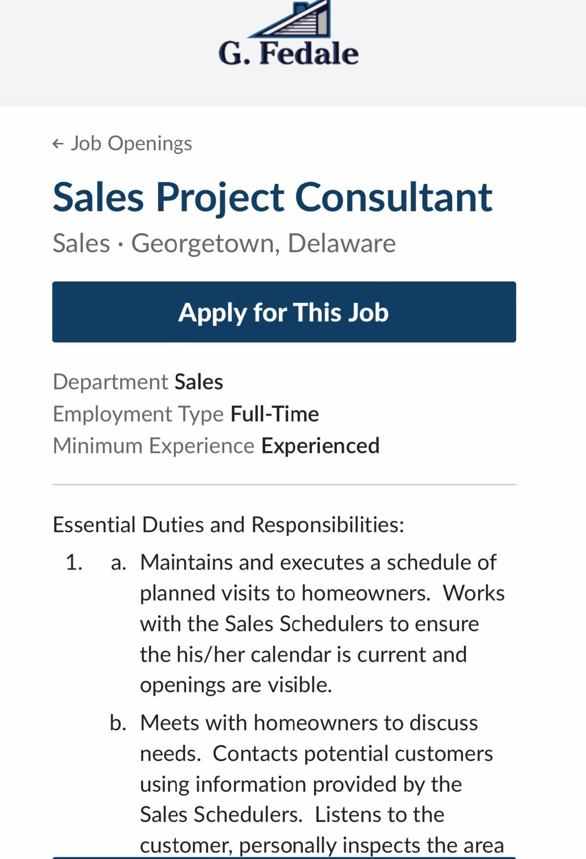 Position open at G Fedale