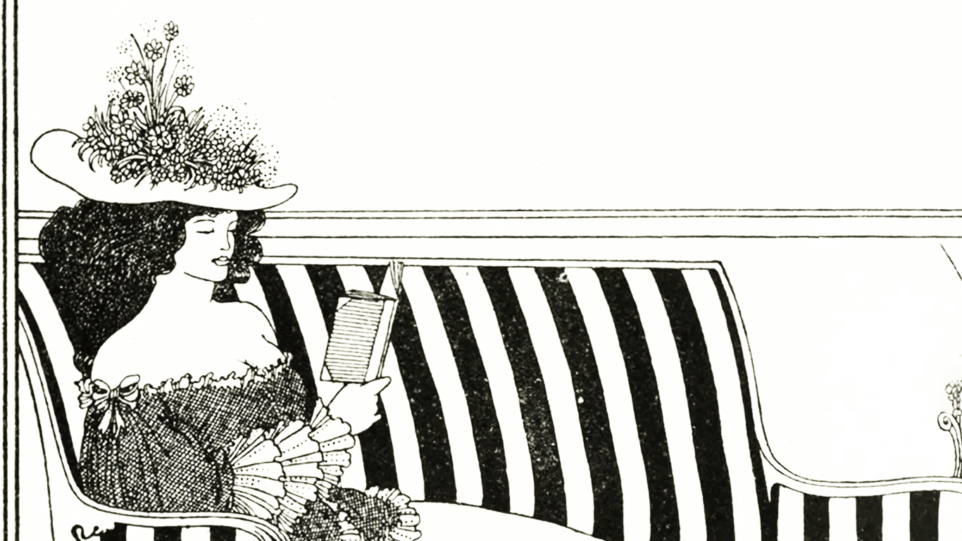 Vintage Illustration of woman sitting on a couch reading with a phone animating in as a distraction