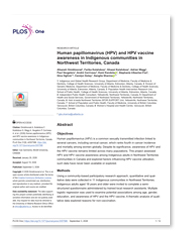 PLOS One - Human papillomavirus (HPV) and HPV vaccine awareness in Indigenous communities in Northwest Territories, Canada
