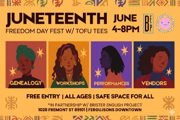 Juneteenth Freedom Day Fest community event gathering in the courtyard yard at Fergusons Downtown Las Vegas