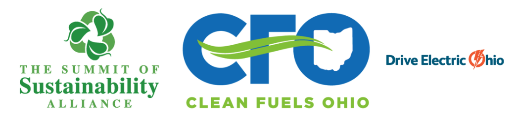 Logos of the Summit of Sustainability Alliance, Clean Fuels Ohio, and Drive Electric Ohio