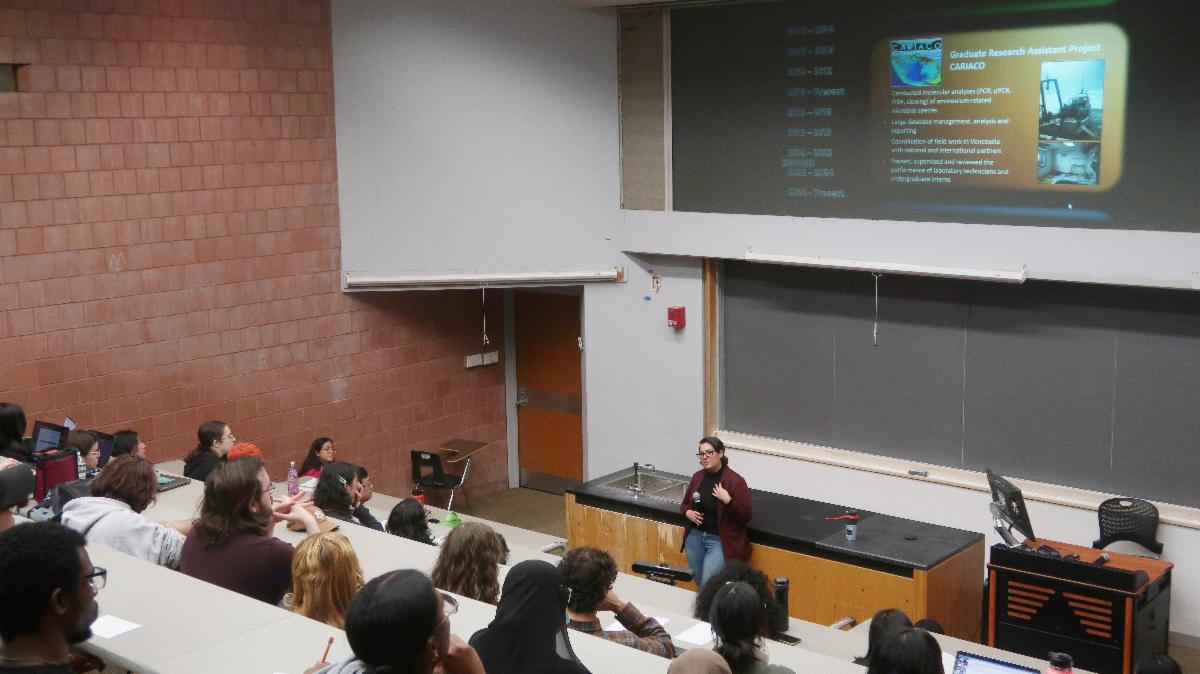 Sara Cernadas-MartÃ­n at a career panel at Queens College