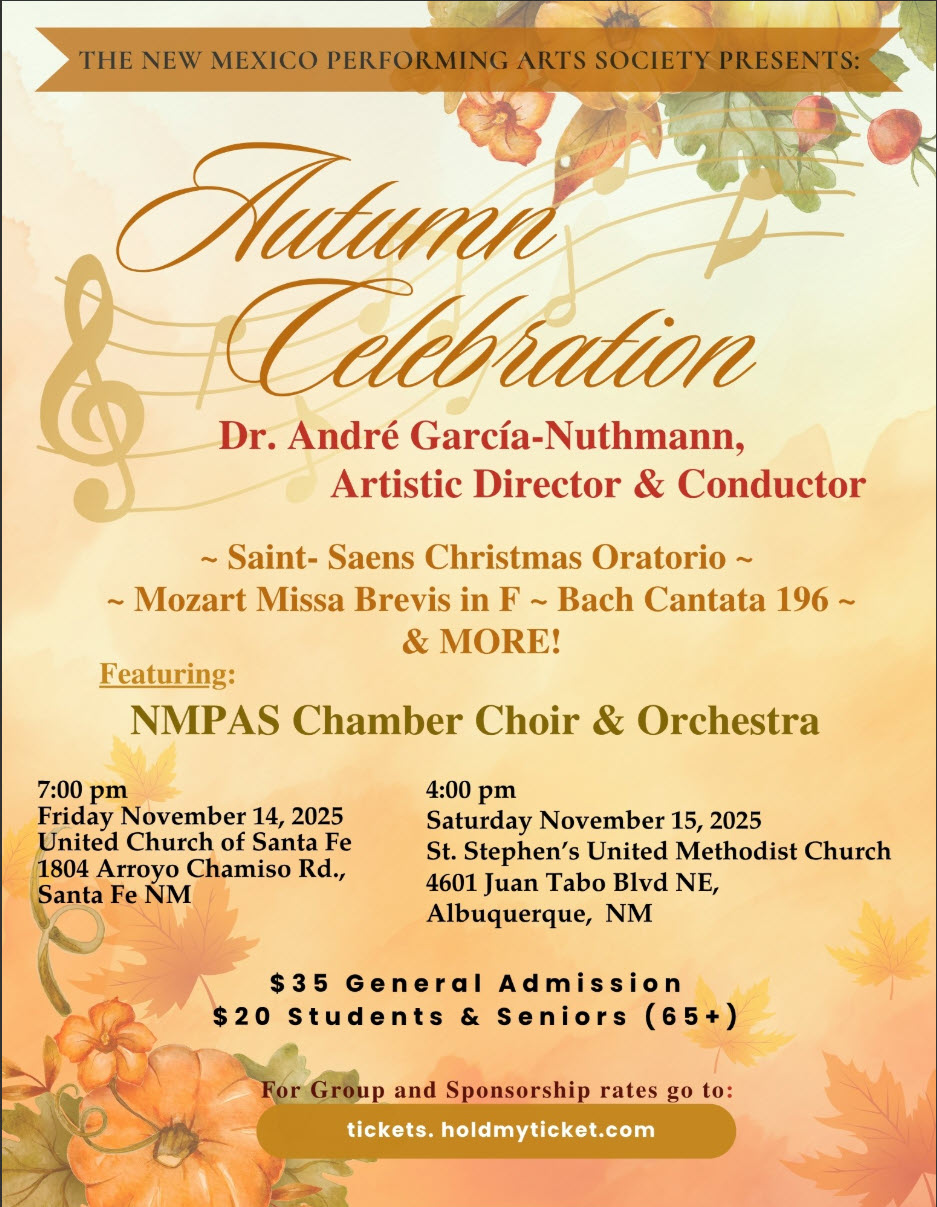 Autumn Celebration concert by NMPAS on November 15 at 4 pm