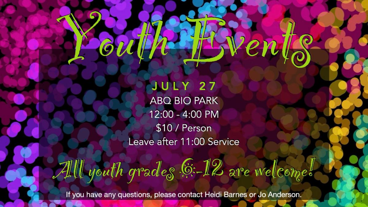 July Youth Event - Abq Bio Park on Sunday, July 27