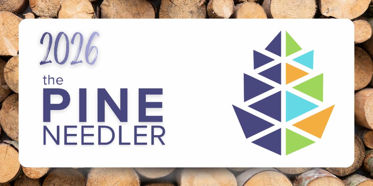 Heading banner with log background that says 2026 Pine Needler and CPRC pinecone logo