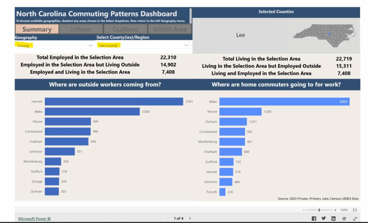 Screenshot of Lee County commuting patterns